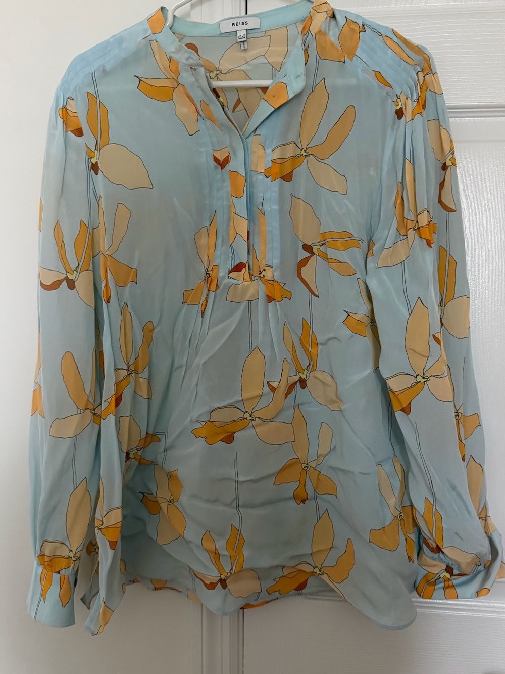 Reiss Light Blue Floral Print Long-Sleeve Blouse